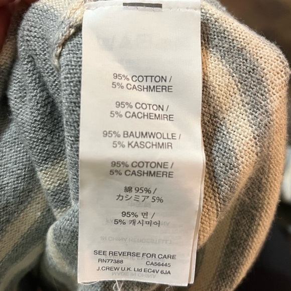 J. Crew Gray and White Striped Crewneck Cashmere Blend Sweater Size Medium - Picture 2 of 7